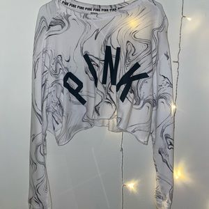 PINK Cropped Marble Crewneck
